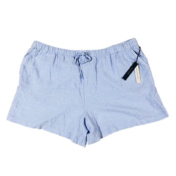 Tahari Linen Shorts Womens 3X Blue Drawstring Elastic Waist Casual Summer New - Picture 1 of 4